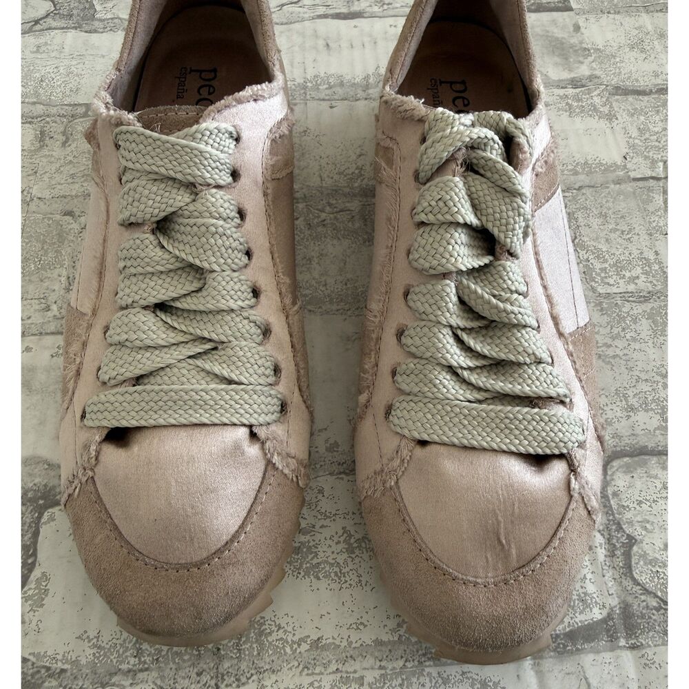 Pedro Garcia Cristina Dusty Blush Suede Silk Satin Frayed Luxe Sneakers Sz 37.5 - Picture 4 of 10